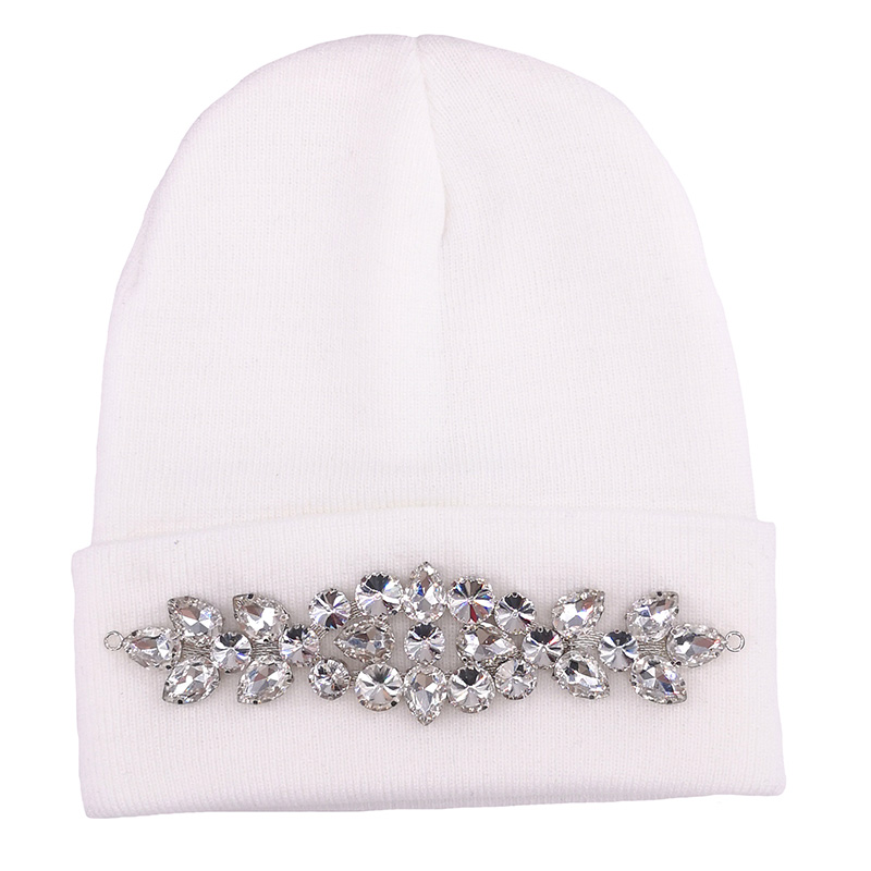 Vinter kvinder bomuld rhinestone beanies hatte damer elastiske strikkede beanies skullies hatte til femme varmt efterår motorhjelm ski caps: Hvid
