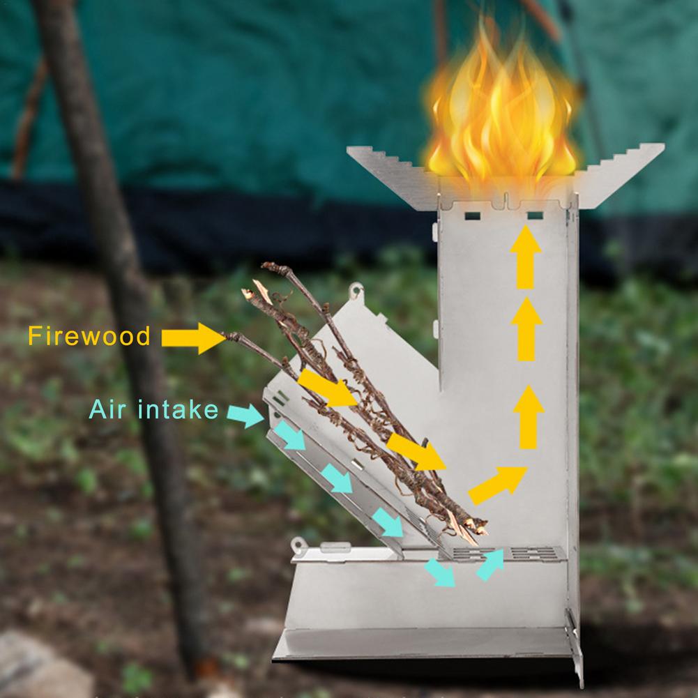 Portable Camping Stove Lightweight Collapsible Wood Burn Stove Stainless Steel Rocket Stove Outdoor Picnic Cooking Oven