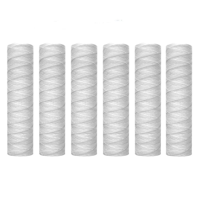 6Pcs 5 Micrometre String Wound Water Filter Universal Whole House Replacement Cartridge Sediment Filters 10Inch: Default Title