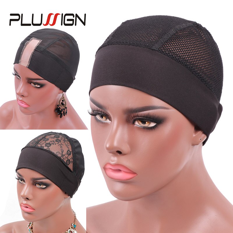 10Pcs/Lot Wave Cap For Women With Headband Elastic Adjustable Wig Grip Mesh Dome Cap Plussign Bluk Head Band Cap