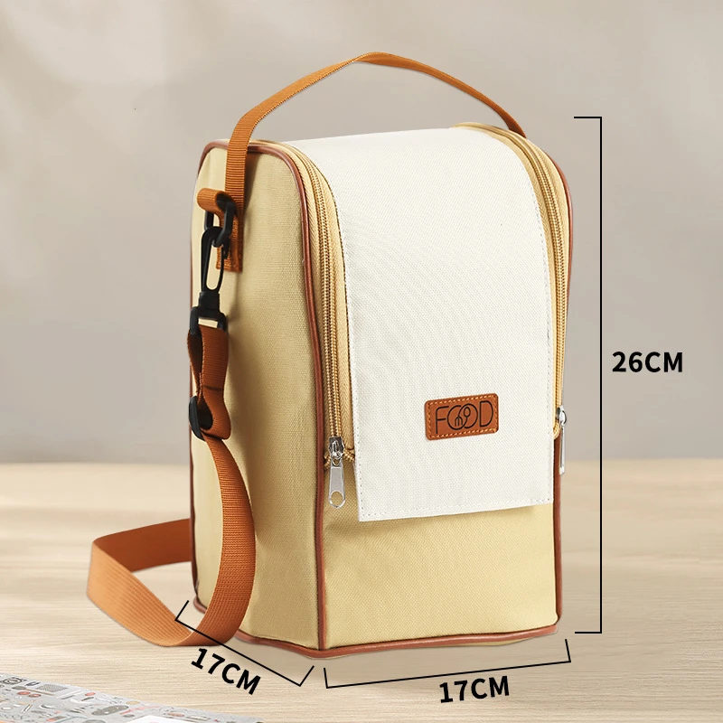 Round Thermal Lunch Box Bag Waterproof Insulated Food Tote Kids Keep Fresh Cooler Shoulder Bags Portable Bento Storage Pouch: Gold