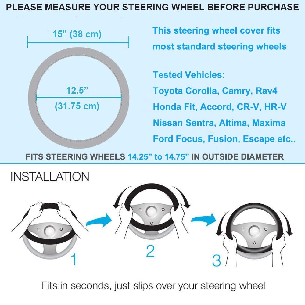 Universele 38cm/15&#39;Diameter PU Leather Sturing car steering Wheel cover omvat anti-slip Skidproof Duurzame stuurwieldekking Auto-accessoires