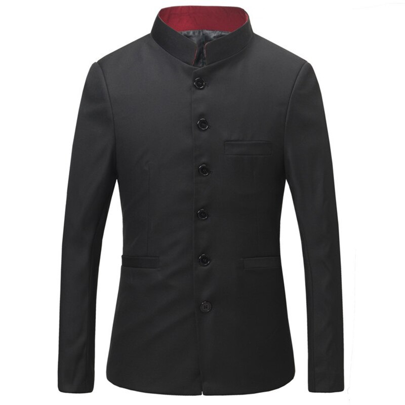 Chaqueta tipo túnica negra para hombre, traje de estilo chino con cuello levantado, chaqueta de uniforme universitario con botonadura única, prendas de vestir exteriores, color rojo mandarín: M