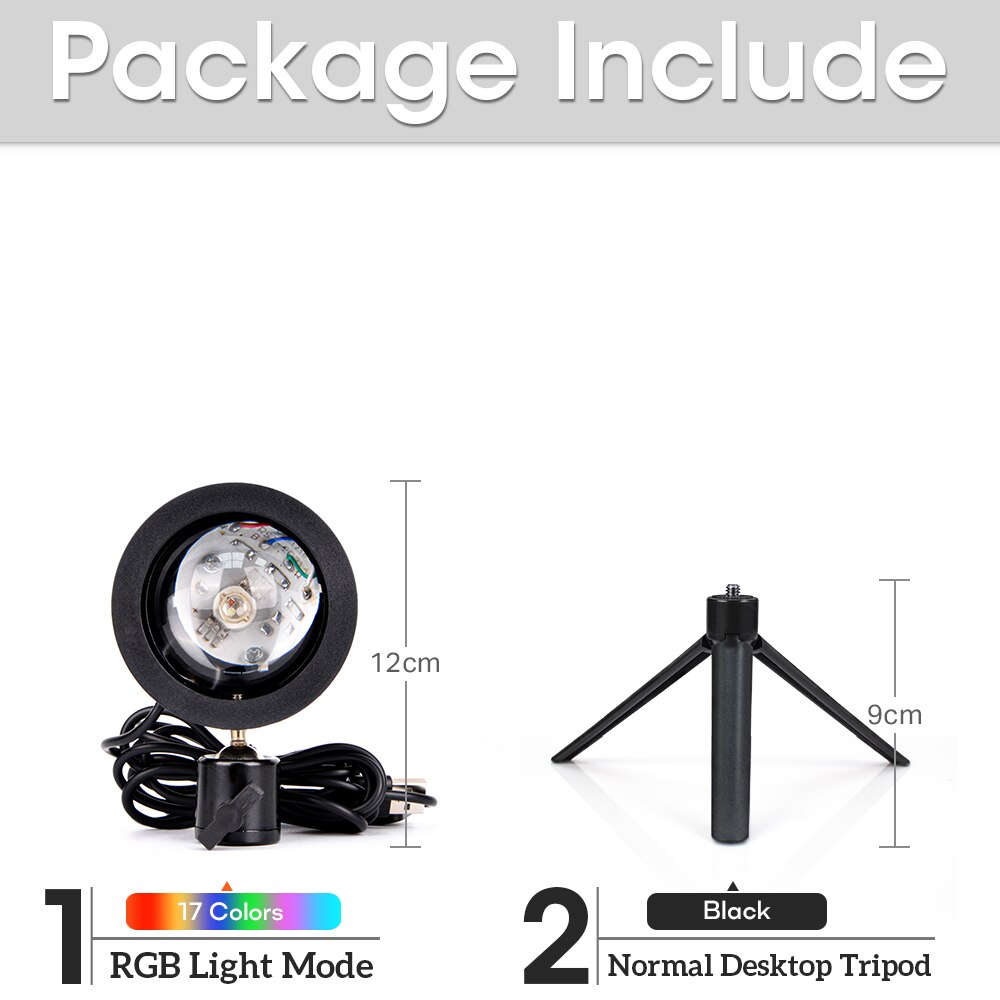USB Sunset Lamp Rainbow Set For Bedroom Home Tiktok Led Atmosphere Decoration Night Light With Tripod Photographic Lighting: RGB light-9cmStand