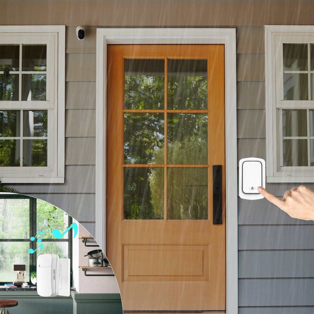 Waterproof Wireless Doorbell Outdoor Remote Doorbell No Battery Kinetic Ring Bell 220V,38 Melody,EU PLUG for Home,Apartment Door