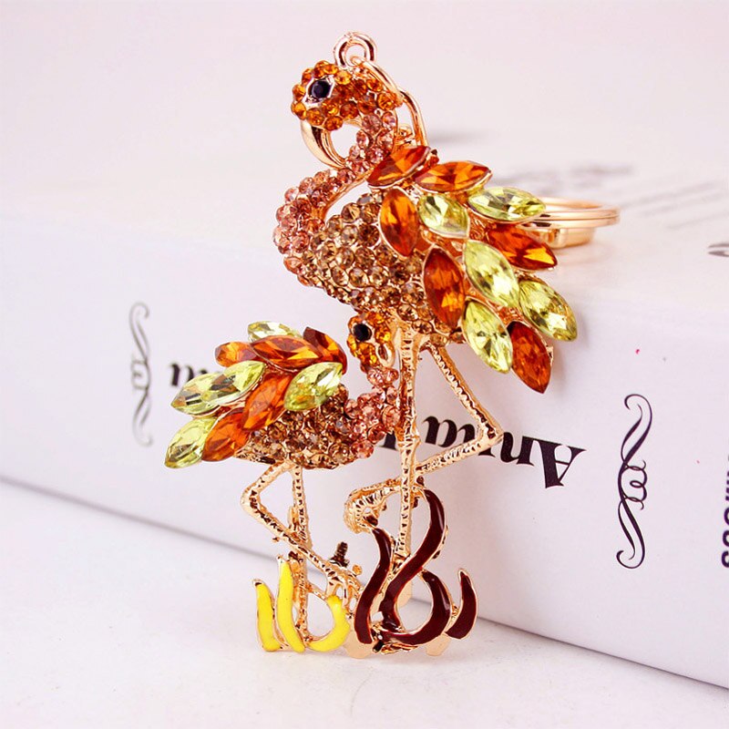 mignon dessin animé diamant ensemble flamant rose porte-clés grue strass Animal métal pendentif voiture porte-clés accessoires bijoux