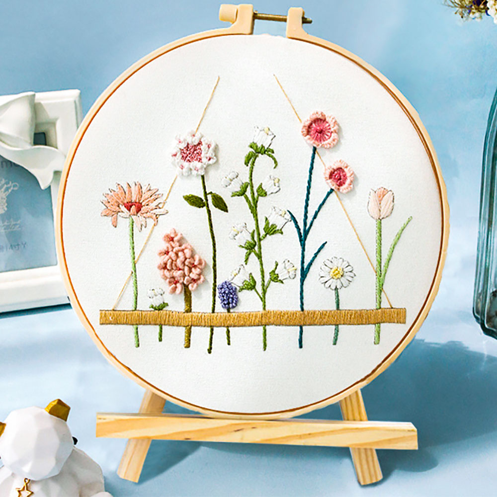 Kit de punto de cruz estampado, bordado de flores, planta, conjunto para principiantes todo incluido para adultos, arte de relajación, artesanía, aro de de cumpleaños: Amarillo claro