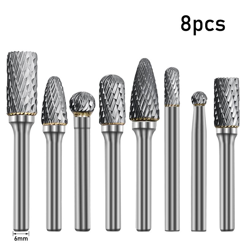 Jeu de forets en carbure de 6mm à 12mm, 8 pièces, pour gravure, coupe rotative 1/4 &quot;, lime: 8pcs bag