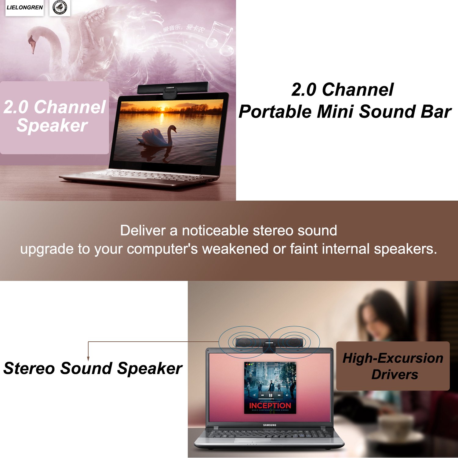 Portable Laptop Computer PC Speaker Subwoofer USB Soundbar Sound Bar Stick Music Player Speakers for Tablet Game Drive Speaker