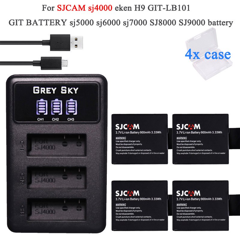 6x batería sj4000 con funda + Paquete de batería sj 4000 para EKEN H9 H9R H8PRO H8R sjcam SJ4000 M10 accesorios de Cámara de Acción: Package 4