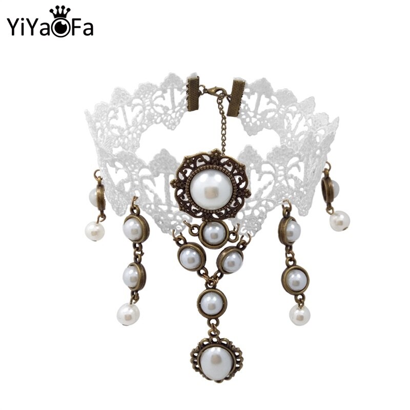 YiYaoFa Vintage Choker Ketting Gothic Sieraden Witte Kant Statement Ketting voor Vrouwen Accessoires Lady Bruiloft Sieraden GN-41