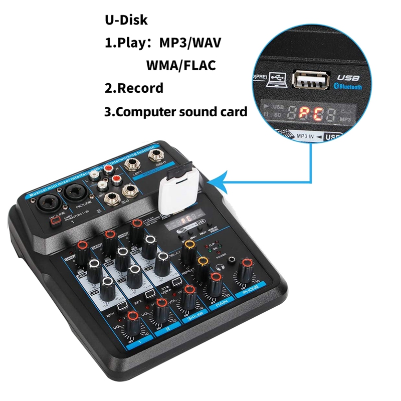 Audio Mixer 4-Channel USB Audio Interface Audio Mixer, DJ Sound Controller Interface With USB,Soundcard For PC Recording