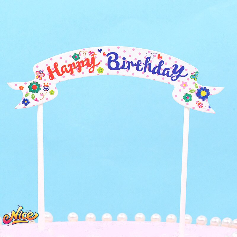 5 unids/lote Topper para tarta de feliz cumpleaños decoración signo Topper de la torta de cumpleaños insertar chica sirena cumpleaños postre Decoración: flower