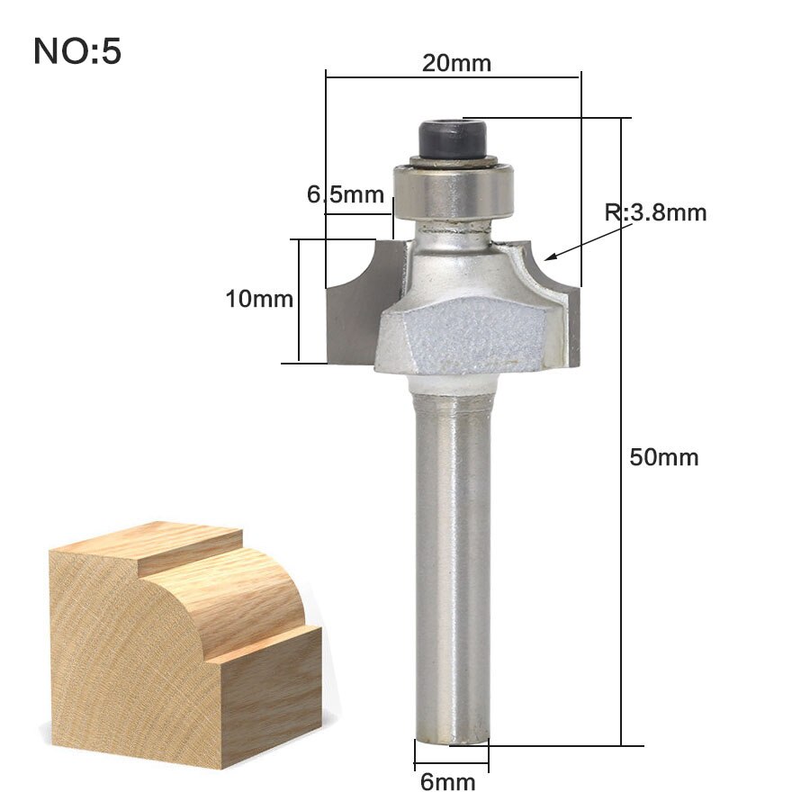 1 stk/sæt rundbor med leje 6mm skaft svalehalefræser bit fræser træbearbejdning: No5