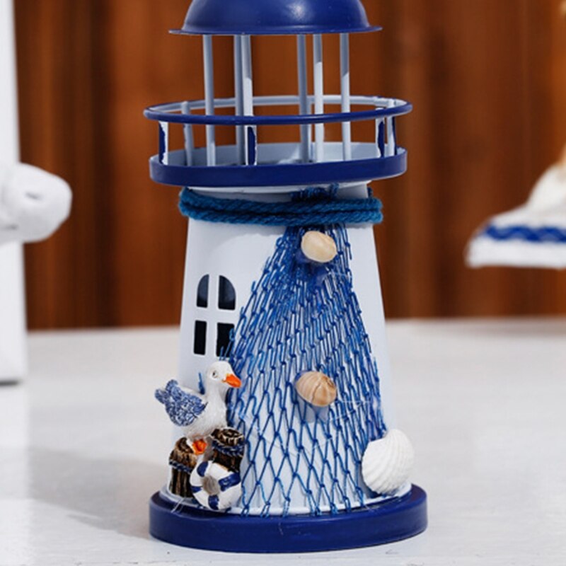 J2FA Retro lighthouse candlestick Mediterranean Candle Holders Style Wrought Iron nostalgic Bar Home decoration