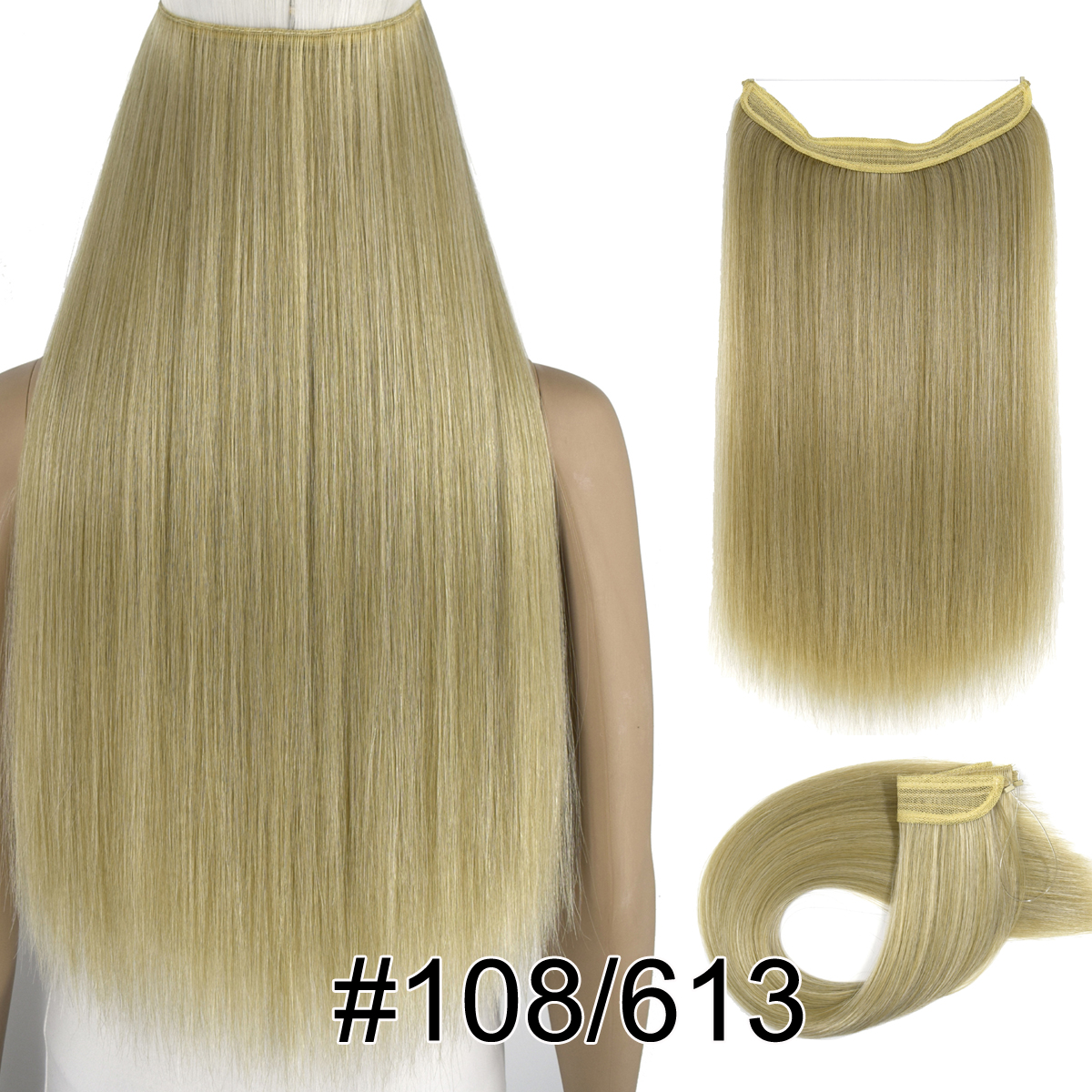 Topreety Halo Hair Extensions Onzichtbare Elastische Draad Verborgen Haarstukken Geen Clip Hittebestendige Synthetische Vezel TPYLS90: 108-613