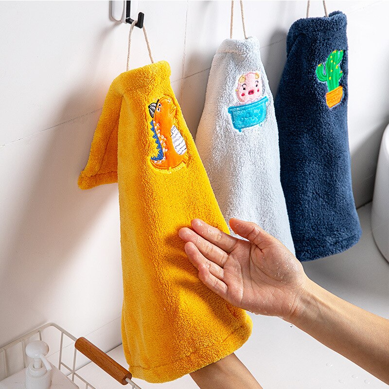 Baby Nursery Hand Towel Baby Bath Hanging Towels Toddler Soft Plush Cute Cartoon Animal Wipe Hanging Bathing Towels for Children
