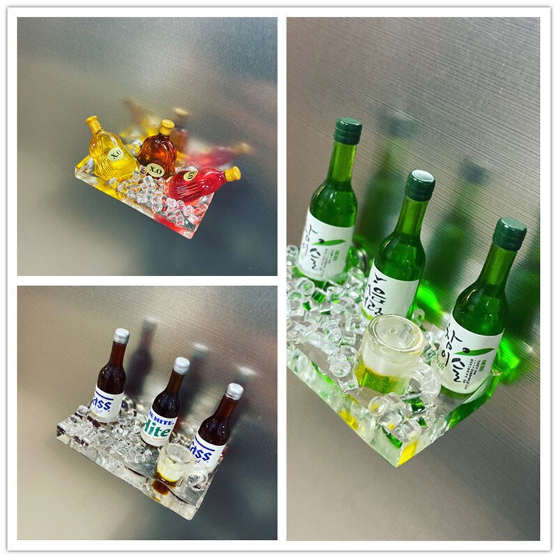 Soportes 3D para botellas de licor y bebidas, imanes de nevera, decoración del hogar pegajosa para niños, adorno de decoración del hogar