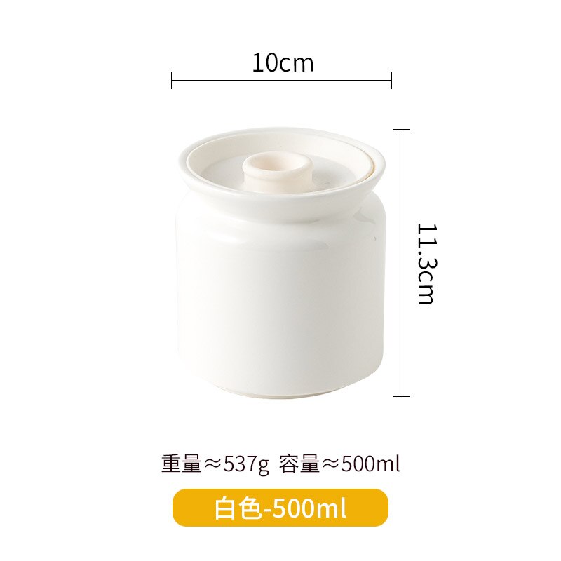 Ceramic Sealed Can Household Coffee Bean Storage Jar Sealed Kitchen Sauce Preservation Seasoning Salt Sugar Container: White 500ml