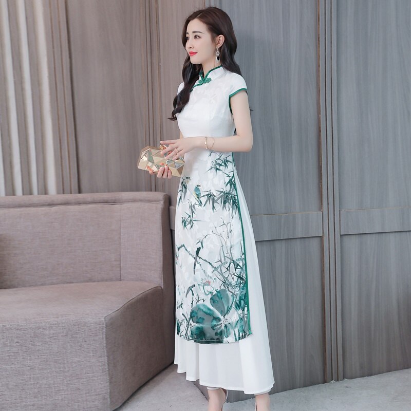 Jurken Zomer Zwart Chinese Oosterse Jurk Cheongsam Traditionele Chinese Jurk Qipao Mode Ao Dai Vietnam Jurk 10232: 1 / L