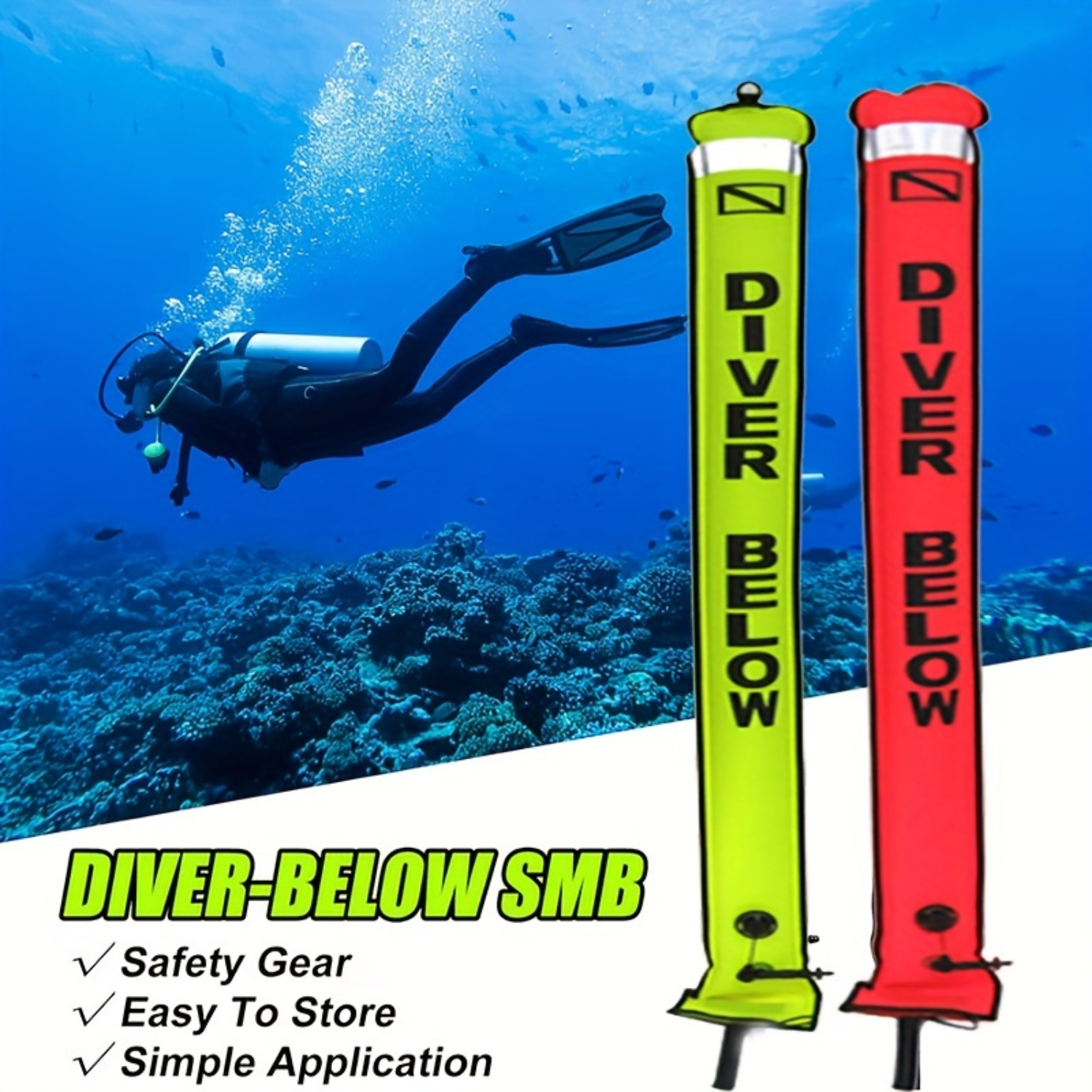 Boya marcadora de buceo, boya de buceo con tira reflectante, banda reflectante para buceo subacuático y snorkel