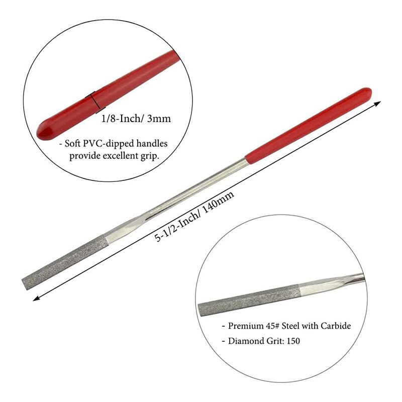 10Pcs Diamond Coated File Assorted Set 3 x 140mm Mini Needle Metal Files Kit for Jewelers Glass Wood Carving Craft