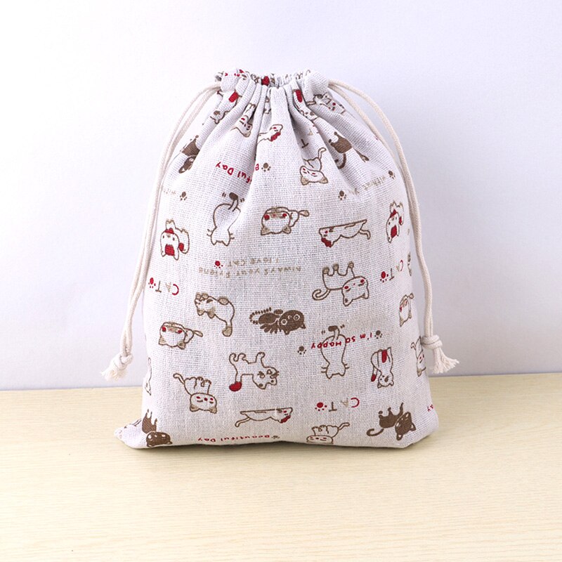 Bolsa de tela de lino y algodón con cordón para niños, bolsa de almacenamiento de zapatos de tela de viaje con estampado de plantas y animales, estuche de maquillaje, de Navidad: S / Rosa