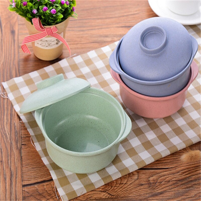 Lunch Tray Dishes Soup Bowl with Lid Dinnerware Pure Natural Wheat Straw Salad Noodles Plate Plastic Tableware