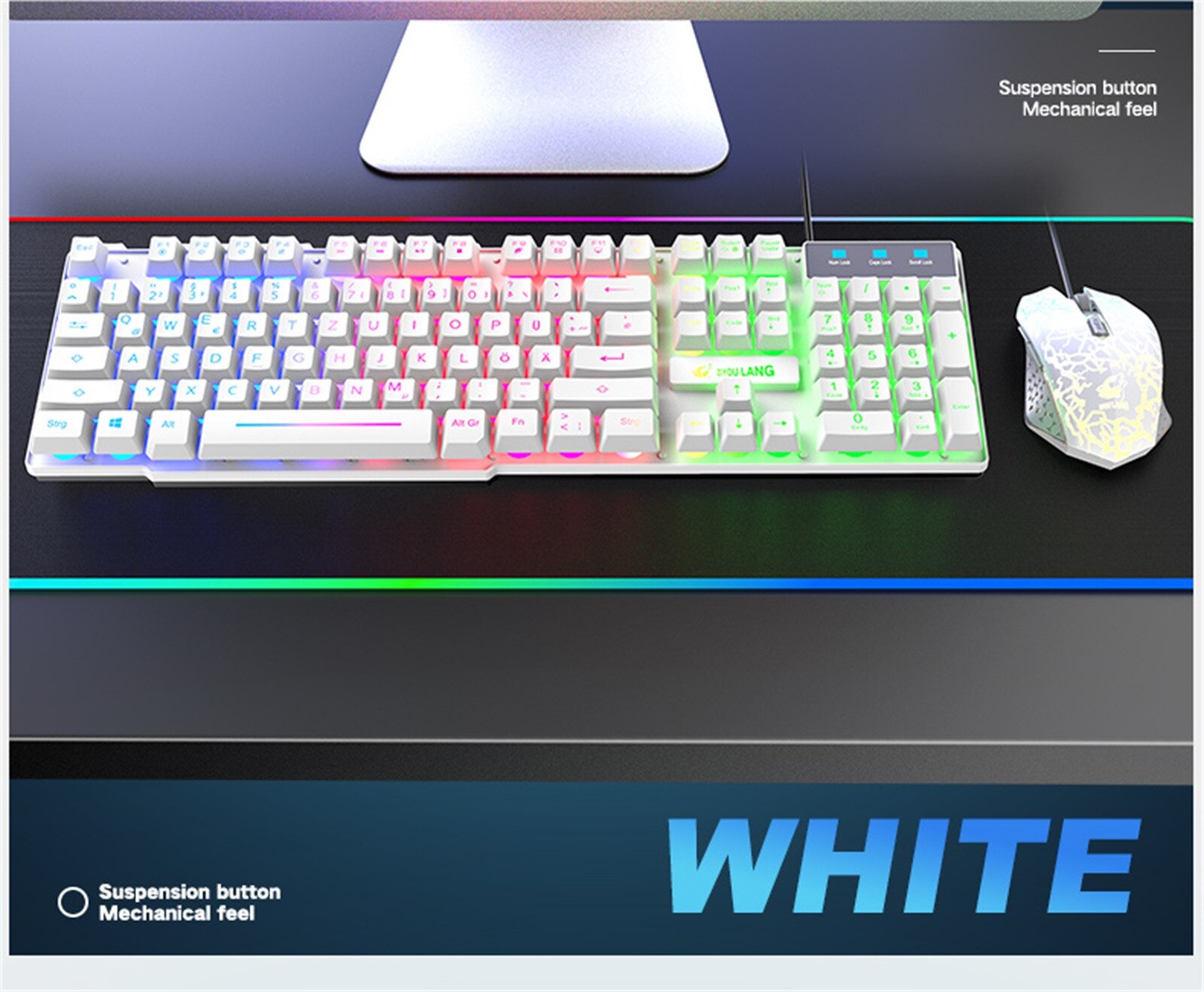 keyboard and mouse set German Japanese rainbow backlit USB ergonomic gaming keyboard and mouse set for PC and laptop