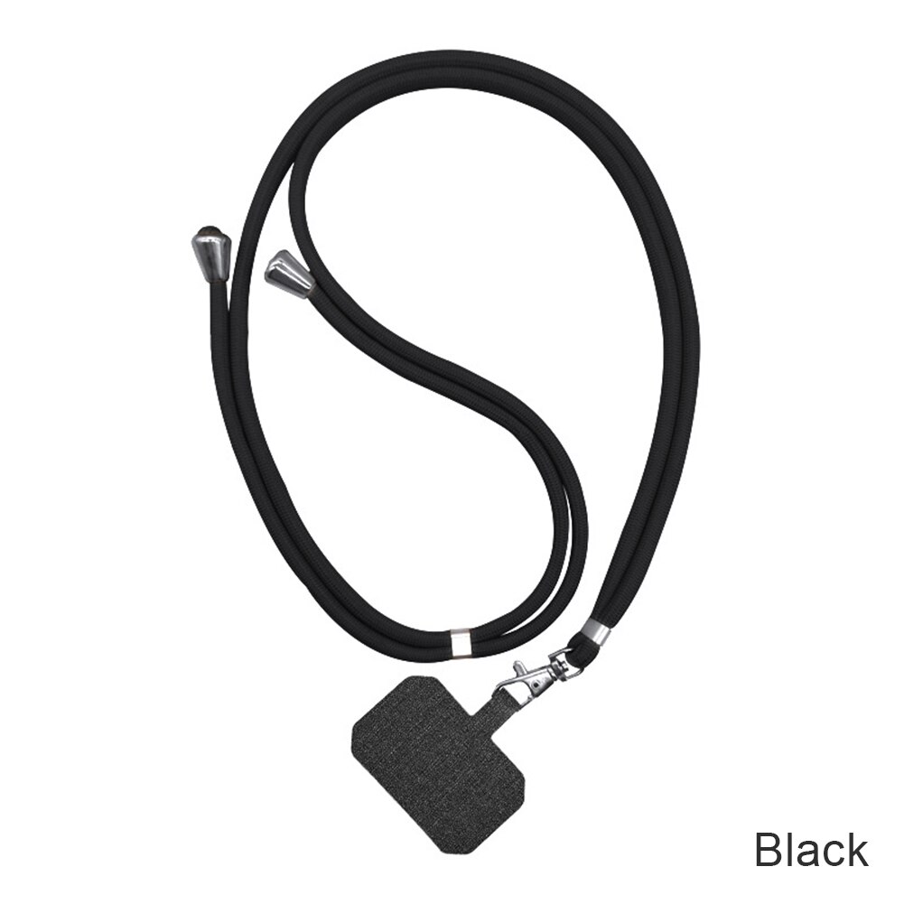 Universele Intrekbare Crossbody Patch Telefoon Lanyards 9 Kleuren Zachte Touw Mobiele Telefoon Strap Lanyard Voor Mobiele Telefoon Opknoping Koord: Black