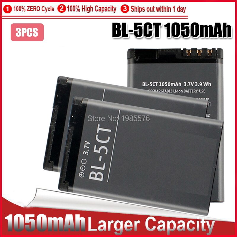 1-5pc 1050mAh Replacement Phone Battery BL-5CT BL5CT Batteries for Nokia 3720 5220 5220XM 6730 6330 6303i C5-02 BL 5CT: 3pcs