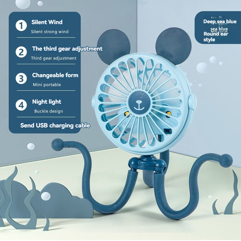 Ventilador eléctrico de pulpo recargable por USB, ventilador para cochecito, cuna, ventilador pequeño silencioso portátil