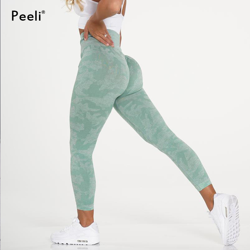 Leggings senza cuciture mimetici pantaloni da Yoga a vita alta da donna Scrunch Butt Leggings sportivi bottino calzamaglia Fitness Leggings da palestra abbigliamento sportivo