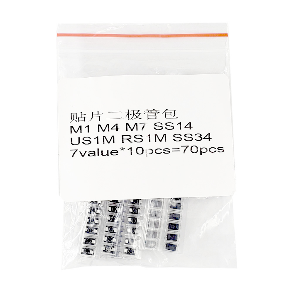 7 soorten * 10 pcs = 70 stks/partij SMD diode pakket/M1 (1N4001) /M4 (1N4004)/M7 (1N4007)/SS14 US1M RS1M SS34 KIT