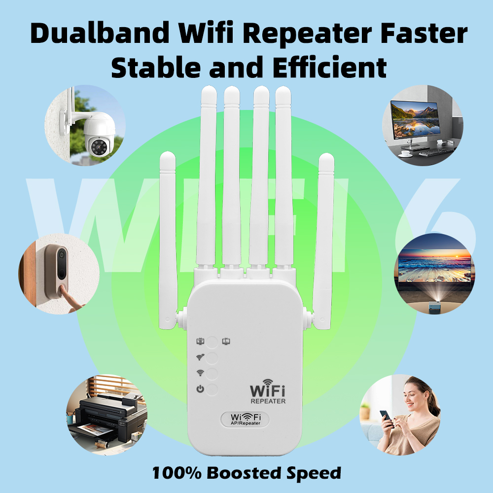 WiFi Extender 300Mbps, 2.4Ghz, With 4 Antennas, 360° Full Coverage for 35+ Devices, Ethernet Port & 1-Tap Setup - Boost Signal