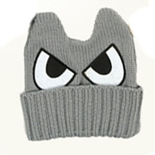 Baby Hats Knitted Autumn Winter Baby Caps For Boys Girls children knitted skullies wool cap eyes baby warm hat horn: Gray