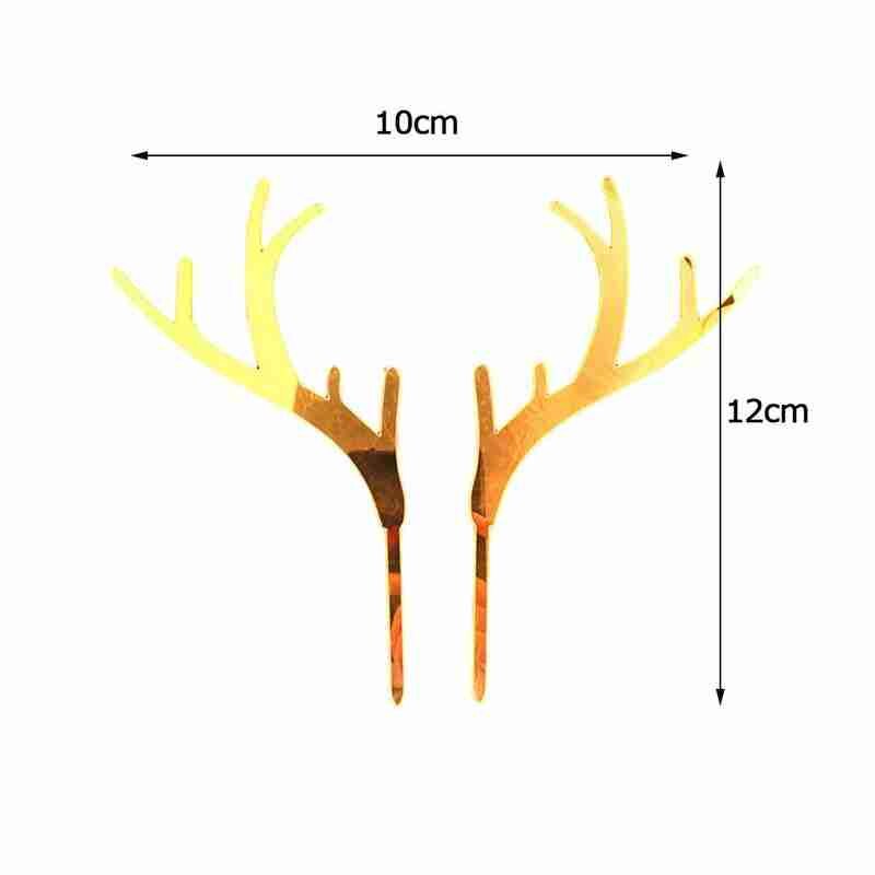Golden Elk Antler Cake Topper Dessert Decoration Wedding DIY Party Supplies Baby Birthday Party Christmas Decoration