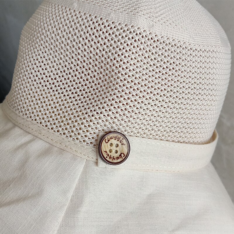 Women Summer Foldable Sun Hat Beach Solid Color Net Mesh Large Wide Brim Anti-UV Hat Female Lady Cloth Sunscreen Breathable Cap