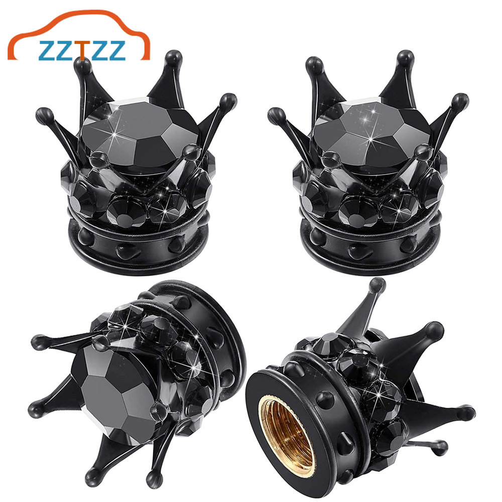 4 Pcs Crown Tire Valve Stem Caps Bling Crystal Rhinestone Universal Chrome Crown Vehicle Car Tire Caps Covers Autos Accesorios