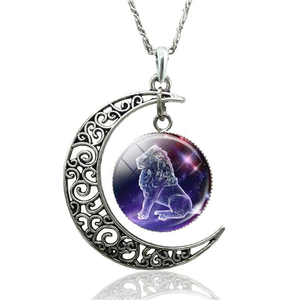 Collar de 12 constelaciones de astrología y horóscopo, colgante de cristal de Luna, collar del zodiaco para mujeres y hombres, de joyería de cumpleaños: Azul de zinc