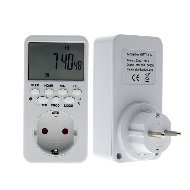 Elektronische digitale tijdschakelaar 220/240v wandladeradapter cyclisch programmeerbaar verlichting dagelijkse tijdsinstelling stopcontact eu/us/uk stekker.: Geta eu-stekker
