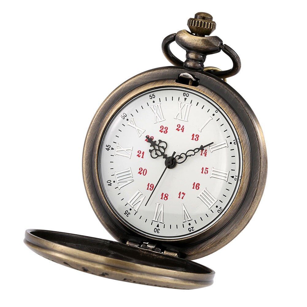 Vintage Bronze Pocket Watch Roman Numeral White Surface Thick Chain TO MY GRANDPA Nostalgic Pendant Watches Unique