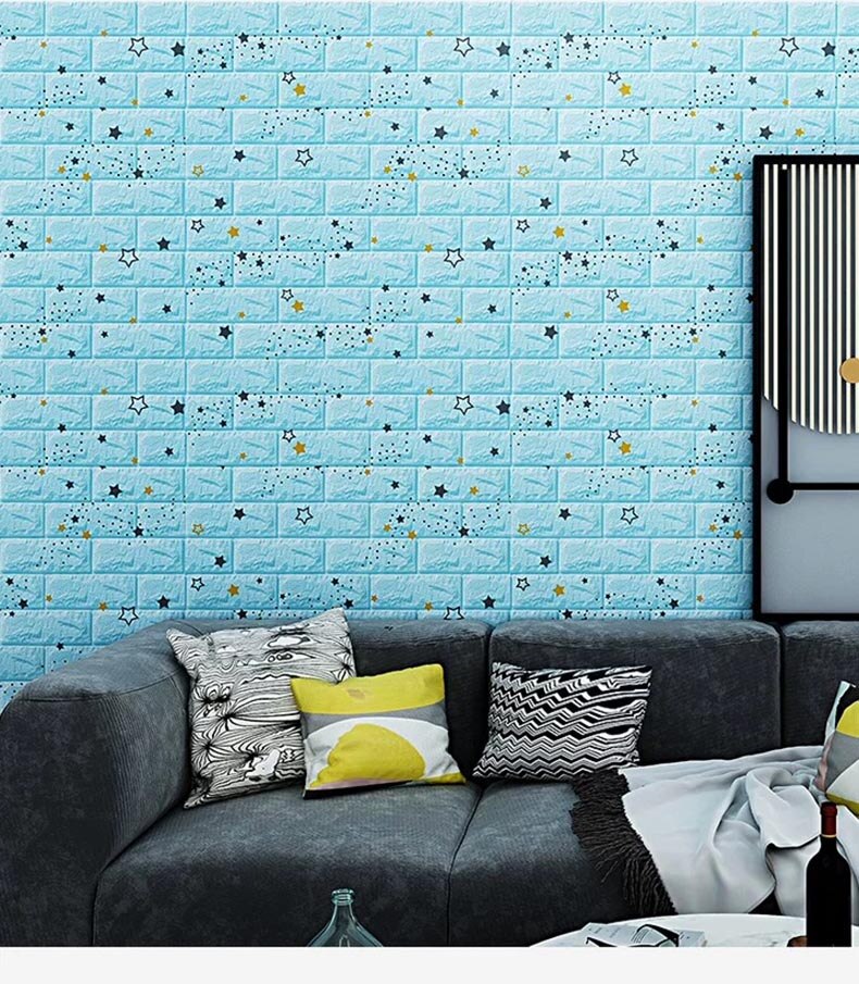 70*77cm bricolage auto-adhésif 3D Stickers muraux chambre étanche mousse brique chambre papier peint décor salon autocollant mural pour les enfants: blue stars