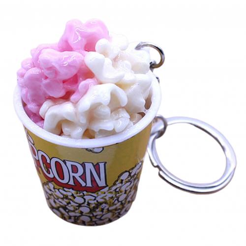 LLavero de cubo de palomitas de maíz de simulación creativa, Mini taza de tentempié colgante de llavero, , juguetes educativos para niños,: White Pink