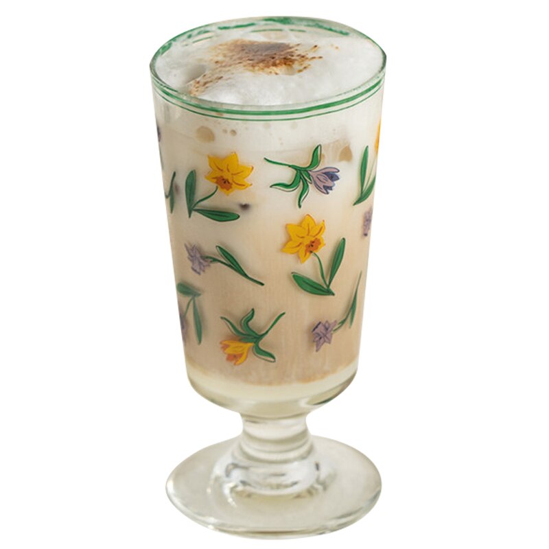 French Romantic Rose Retro Tulip Glass Cup Cocktail Cup Household Print Wine Glass Wedding Glass Birthday