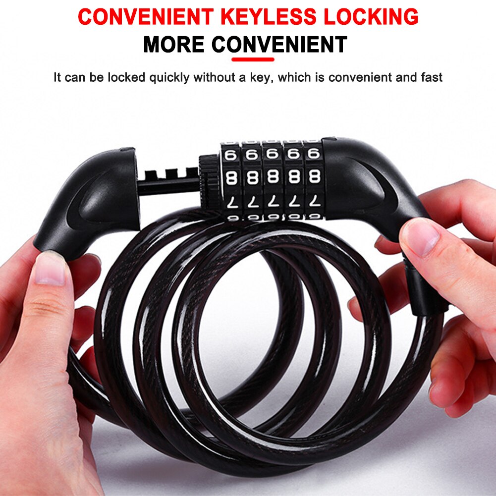1set 5-Digit Code Bike Security Combination Locks Padlock Motorcycle Scooter Anti-Theft Steel Cable Lock Accessories Portable