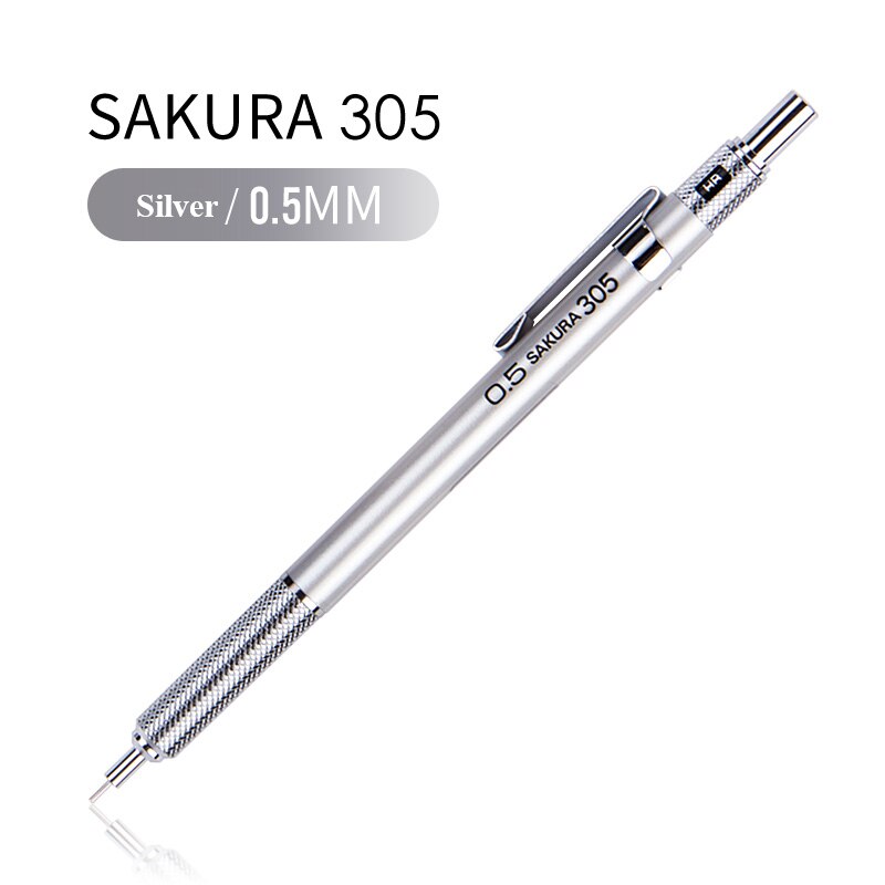 SAKURA metal muszla pisanie automatyczny ołówek automatyczny 0.3/0.5mm grafit opracowanie artykuły biurowe Sztuka materiały piśmienne XS-303/305: 0.5mm srebro