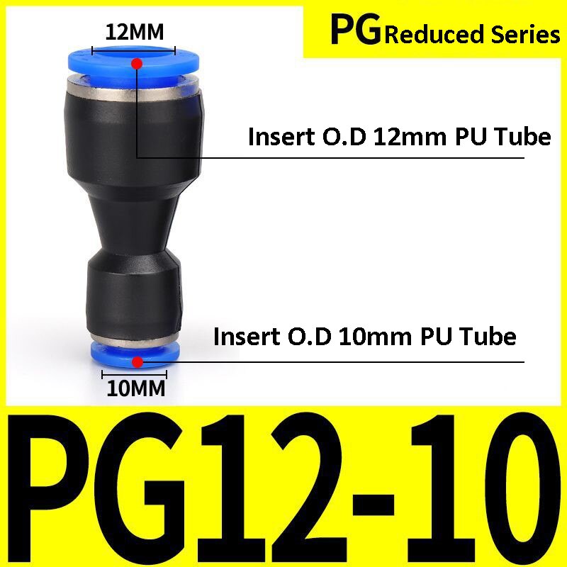 Pneumatiske fittings fitting plastkoblinger pu  pg 4mm 6mm to 8mm 10mm luft vannslange rør push-in rett luft hurtigkobling: Grønn