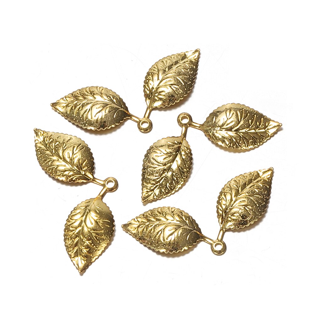 50pcs 13x32mm Leaf Pendant Charms European Style Silver/Gold Color jewelry Findings Supplier for DIY Necklace Bracelet Jewelry: Gold