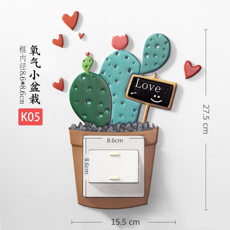 Home Decorations Wall Stickers Switch Protection Sticker Night light Switch Stickers Cartoon Cactus Unicorn Dino Switch Sticker: Blue